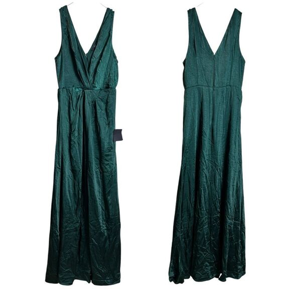 NEW Lulus Perfect Refinement Emerald Green Satin Sleeveless Pleated Maxi Dress - Picture 3 of 12